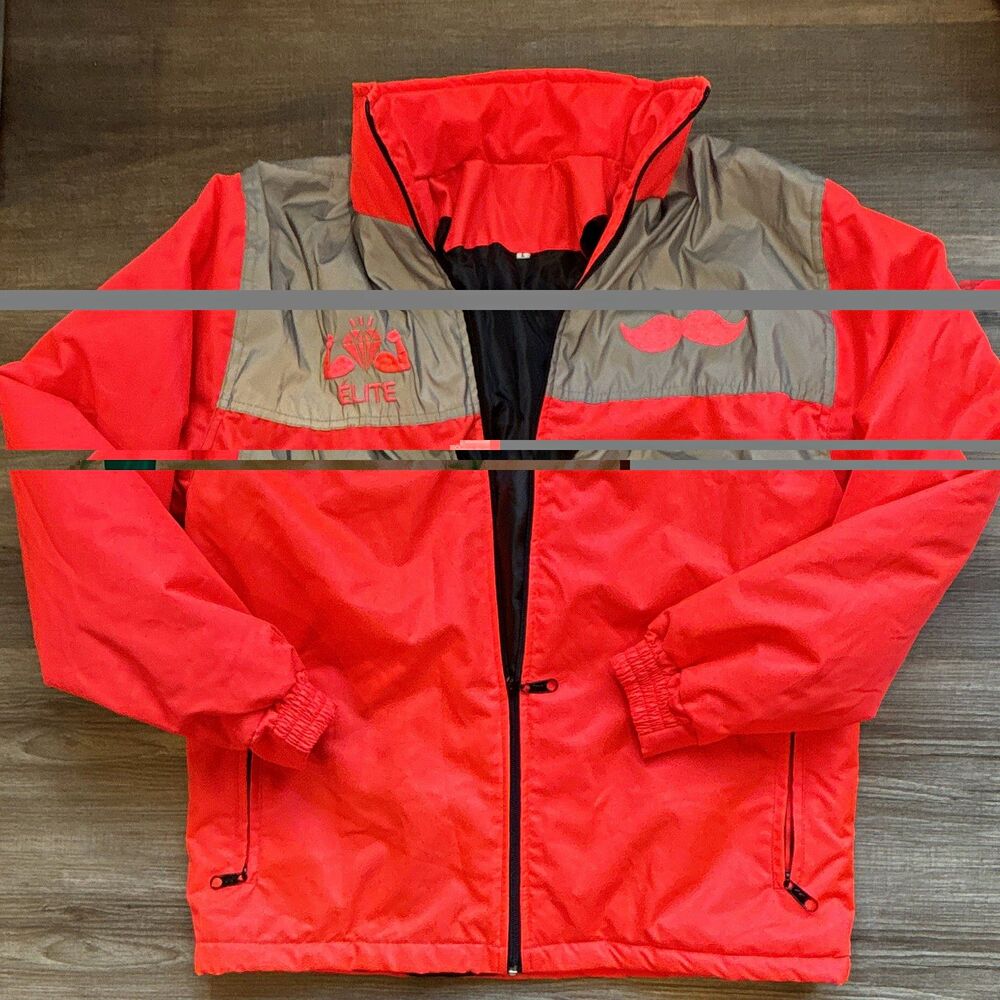 Rappi Men’s Red Gray Colorblock Full Zip Windbreaker Jacket Pockets Size L